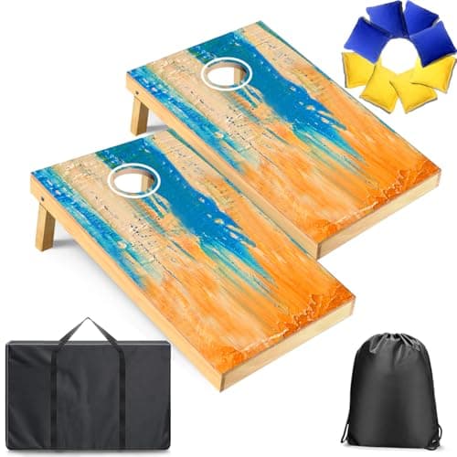 Pennpliy 3'x2' Solid Wood Cornhole Board Set, Corn Hole Boards Set, Corn Hole Game Set, 2 Cornhole Boards, 8 Cornhole Bean Bags & Carry Case, Corn...