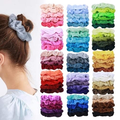 75 pièces chouchous en velours pour femmes – chouchous doux pour filles – élastiques à cheveux sans dommages pour cheveux épais et fins – jolis supports pour queue de cheval, cadeau en vrac...