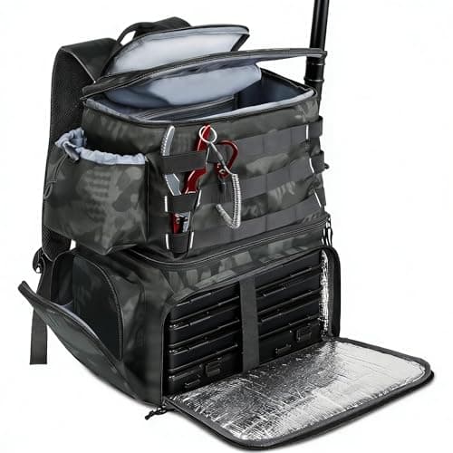 MATEIN Sac à dos de pêche avec glacière, grand sac de pêche avec porte-cannes pour 4 plateaux (plateau non inclus) et équipement de pêche