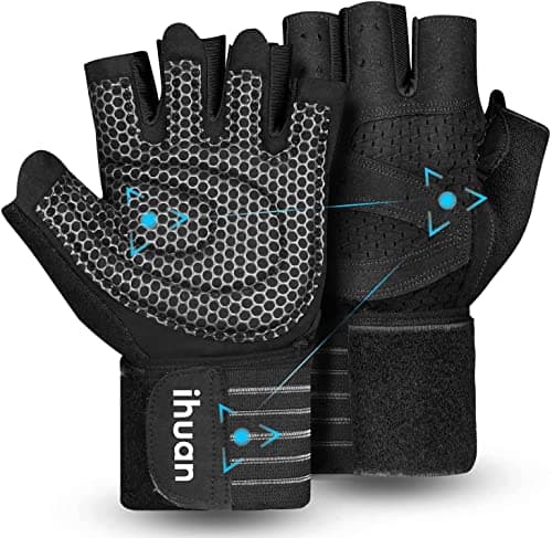 ihuan (X-Large) Gants d'entraînement de gymnastique ventilés avec support de poignet pour hommes et femmes, protection complète de la paume, pour l'haltérophilie,...