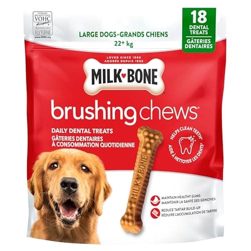 Friandises dentaires pour chiens à mâcher au brossage des os au lait, à mâcher dentaire à saveur de poulet, aide à nettoyer les dents et à réduire la mauvaise haleine, pour les grands chiens, 18 friandises (paquet...