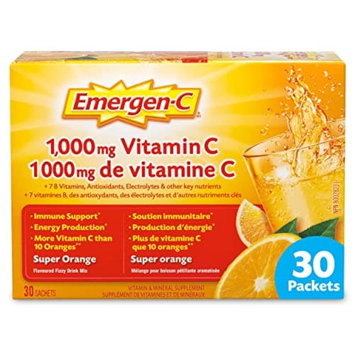 Emergen-C® Super Orange (30 unités), 1000 mg de vitamine C/électrolytes/supplément minéral de vitamines B
