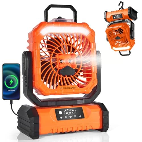 Ventilateur brumisateur portable Odoland avec lumière LED, ventilateur de camping oscillant à piles rechargeables 30 000 mAh avec télécommande et crochet, ventilateur brumisateur avec...