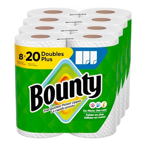 Serviettes en papier Bounty Select-A-Size blanches, 8 rouleaux Double Plus = 20 rouleaux réguliers
