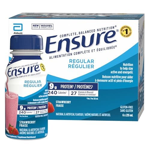 Ensure Regular, Supplément nutritionnel Shake, Nutrition pour rester actif et énergique, Fraise, 6 bouteilles de 235 ml