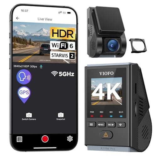 Mini caméra de tableau de bord avant VIOFO A119M Pro 4K HDR, caméra de voiture avec capteur STARVIS 2 IMX678, Wi-Fi 6, GPS quadrimode, commande vocale, vision nocturne 2.0, 24H...