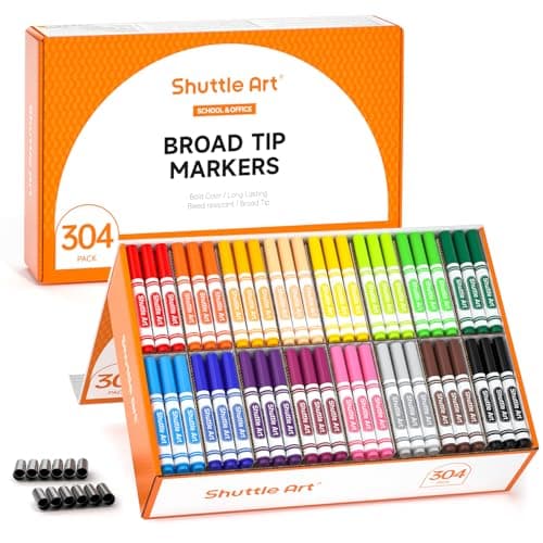 Shuttle Art 304 Pack Washable Markers, 16 Assorted Colors Broad Line Conical Tip Large Markers Bulk with a Box, Bonus Caps, Home Classroom School...