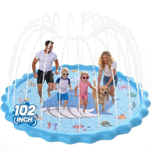BerrysParadise 102" Splash Pad, Sprinkler & Splash Play Mat Toys for Kids Water Toys, Inflatable Wading Pool Extra Large Thicker Summer Outdoor...