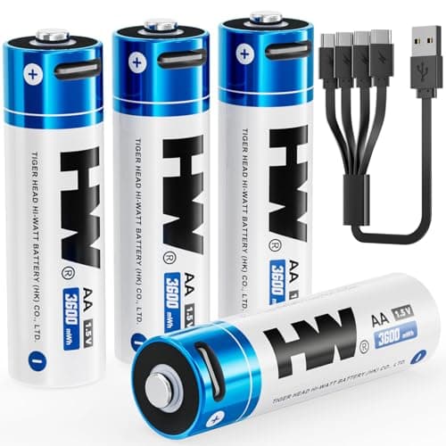 HW USB AA Rechargeable Batteries, [1.5V, 4-Pack] 3600mWh High Capacity Lithium Pile Fast Charging, 1000 Cycles Double A Battery for VR/Gaming...