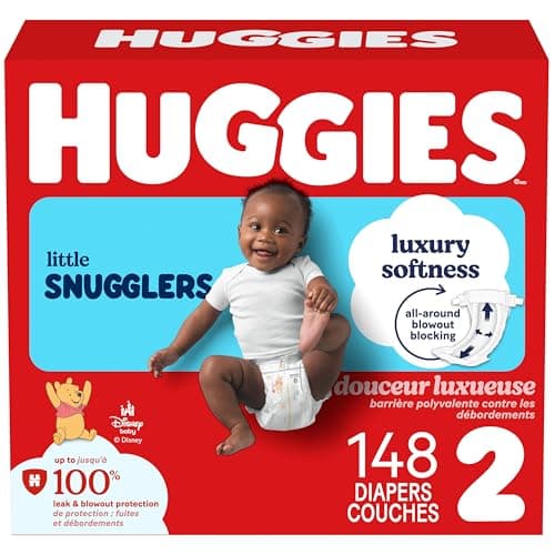 Prix ​​le plus bas en 30 jours | Couches pour bébé HUGGIES Little Snugglers, taille 2 (12-18 lb), paquets méga colossaux (emballage M...