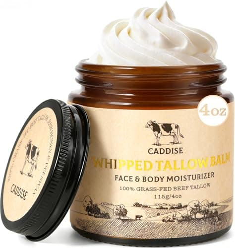 CADDISE Whipped Beef Tallow for Skin – 100% Grass-Fed Handmade Cream Moisturizer for Face & Body, Natural with Honey, Shea Butter, Jojoba Oil,...