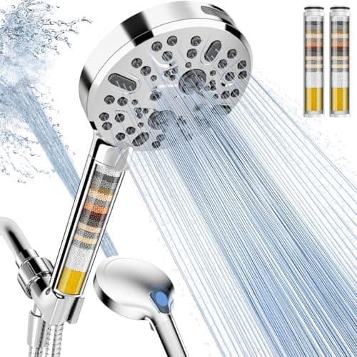 Filtered Shower Head, High Pressure 9 Spray Mode Showerhead - Built in Power Wash for Clean, Showerhead with Filters for Hard Water Remove Chlorine...
