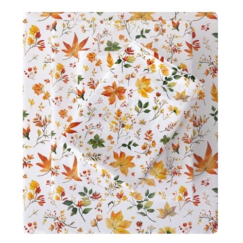 Ensemble de draps jumeaux floraux Viviland - Draps de lit 3 pièces à motifs de feuilles d'érable orange vintage - Draps en microfibre doux et respirants avec poche profonde,...