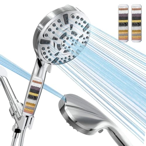 VEHHE Filtered Shower Head with Handheld, 9 Modes & Pause Mode Adjustable, High Pressure Shower Head, Replaceable Filter Soften Hard Water Remove...