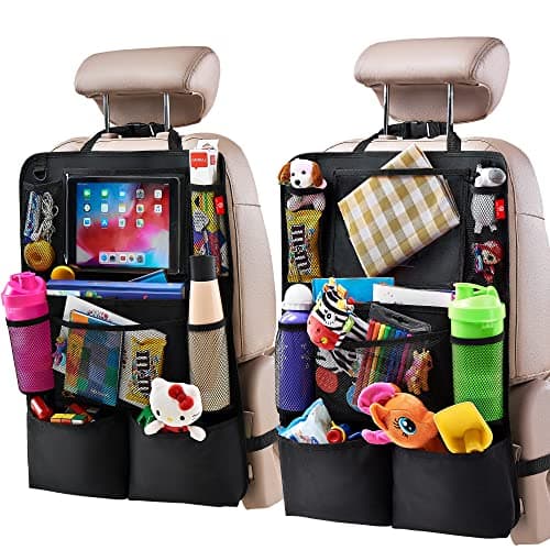 Organisateur de voiture pour siège arrière Helteko, protecteur de siège arrière avec tapis de protection avec support de tablette à écran tactile, organisateur de siège arrière pour...