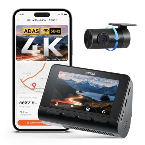 70mai 4K Dash Cam Front and Rear, Dual HDR Dash Camera for Cars with WiFi & GPS, 3" IPS Screen, Night Vision, ADAS, 24H Parking Mode, Loop...