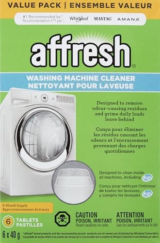 Affresh Washing Machine Cleaner. Helps Power Away Odor & Grime Deep Inside Pump, Valve & Hoses. 6 Tablets, 6 Month Supply.