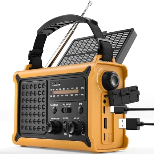 Emergency Radio Solar Hand Crank - 60+ Hours with Real 12000mAh, Zero Static AM/FM/NOAA Signal, 6X Solar Panel Fast Charging, 5W Flashlight &...