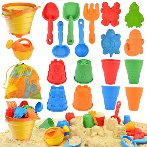 Jouets de plage, jouets bac à sable avec seau à sable pliable, ensemble de pelles, kit de château de sable, sac en filet de moules pour animaux, jeu d'extérieur en mer pauvre en eau d'été...