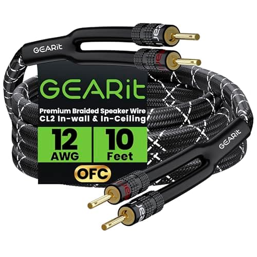 Fil de câble de haut-parleur GearIT 12AWG avec fiches banane plaquées or (10 pieds) dans le mur classé CL2, tressé robuste, 99,9 % de cuivre sans oxygène (OFC) -...