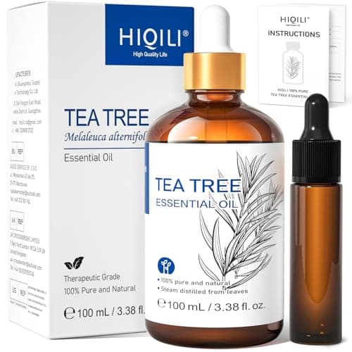 HIQILI Huile essentielle d'arbre à thé 100 ml, 100 % pure naturelle pour la peau, les cheveux, les ongles des pieds, à ajouter au shampoing, au gel douche, au spray – Flacon de voyage inclus