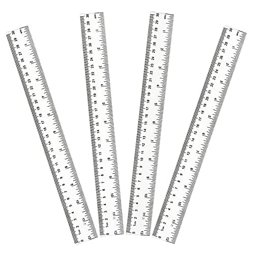 4 Pack 12-Inch Straight Rulers,Clear Plastic Ruler, Suitable for Student School and Office Drawing Measuring Tools, Kids Ruler, Standard Ruler,...