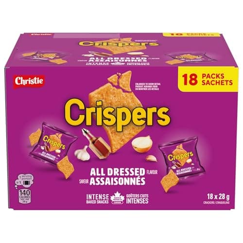 CRISPERS, All Dressed Flavour, 18 Individually Wrapped Snack Packs, Bulk Lunch School Snacks, Value Pack, Is It a Chip or a Cracker, 504 g (28 g...
