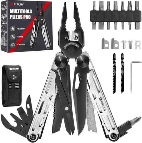 BIBURY Multitool Pliers, Stainless Steel 31-in-1 Multi Tool Pliers with Replaceable Wire Cutters and Saw, Foldable Multitools with Scissors and...