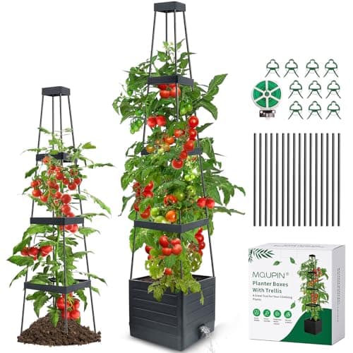 MQUPIN Jardinières de tomates - Lit de jardin surélevé avec treillis pour plantes de légumes grimpantes - Jardinières à arrosage automatique - Vigne réglable pour l'extérieur...