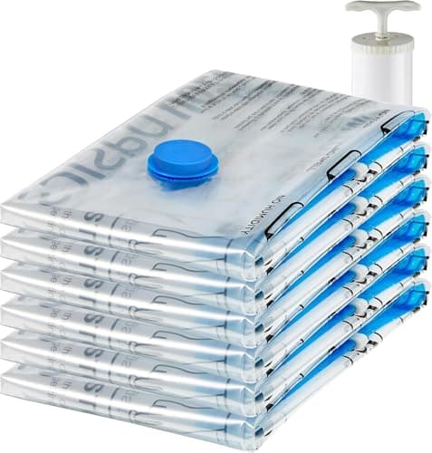 Amazon Basics Vacuum Compression Storage Bags with Hand Pump - Jumbo, 6-Pack, White