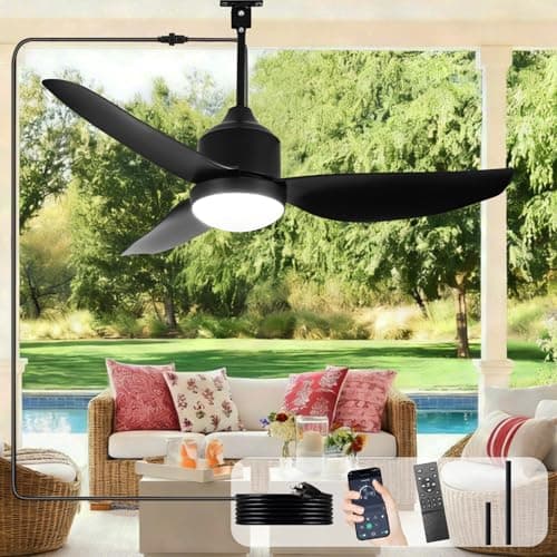 Ventilateur de plafond extérieur Depuley avec lumières : Ventilateurs de tonnelle imperméables noirs de 42 pouces avec suspension extérieure lumineuse - Branchez la télécommande par application pour les patios...