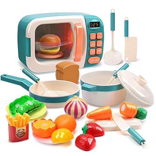 CUTE STONE Ensemble de cuisine de jeu pour enfants, jouets de simulation de micro-ondes, four de cuisine avec nourriture de jeu, ustensiles de cuisine de jeu, ensemble de casseroles et poêles, ustensiles de cuisine,...