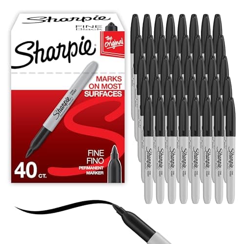 Sharpie Permanent Markers, Fine Point, Black, 40 Count