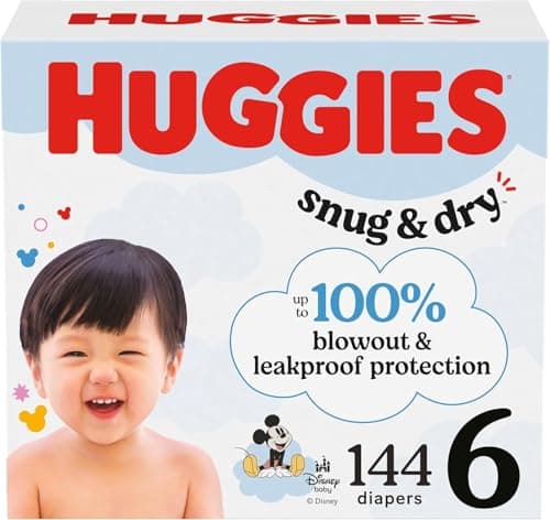 Couches Huggies taille 6, couches pour bébé Snug & Dry, taille 6 (35+ lb), 144 pièces (2 paquets de 72), l'emballage peut varier