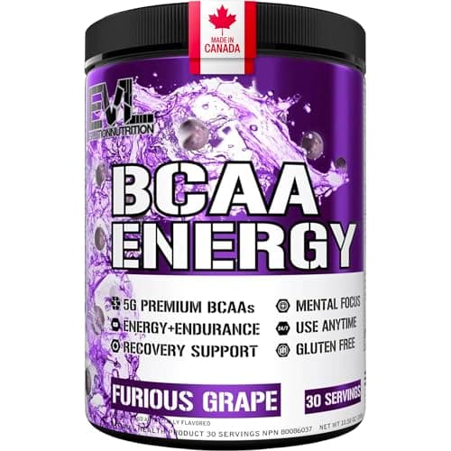 Poudre de boisson énergisante BCAA | Pré-entraînement, énergie, concentration, soutien musculaire et récupération | Acides aminés avec caféine, bêta-alanine et taurine | Saveur de raisin...