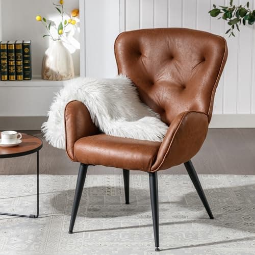 Fauteuil BFZ avec dossier haut, chaise d'appoint en simili cuir avec pieds en métal de style moderne, chaise à oreilles rembourrée confortable pour le salon,...
