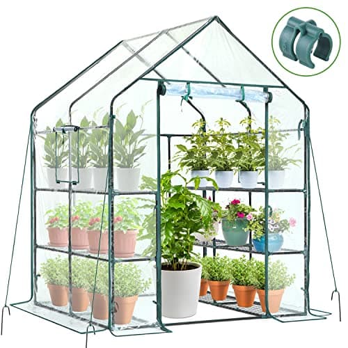 Serre Ohuhu pour l'extérieur, serres à plantes de 57 x 57 x 76'' robustes avec couverture en PVC transparent améliorée, 3 niveaux 12 étagères...