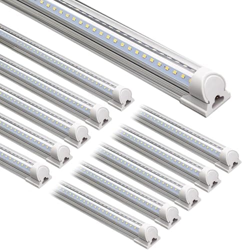 Lampes d'atelier LED Barrina, 8 pieds 72 W 10 000 lm 5 000 K, blanc lumière du jour, forme en V, couvercle transparent, haut rendement, connectable, tube lumineux LED T8, pour garage 8 pieds...