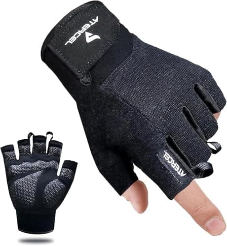 ATERCEL Gants d'entraînement pour hommes et femmes, gants d'exercice pour l'haltérophilie, le cyclisme, la gym, l'entraînement, respirants et ajustés (noir, L)
