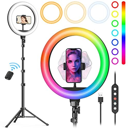 Weilisi 10" Ring Light with Stand 72'' Tall & Phone Holder,38 Color Modes Selfie Ring Light with Tripod Stand,Stepless Dimmable/Speed LED Ring...