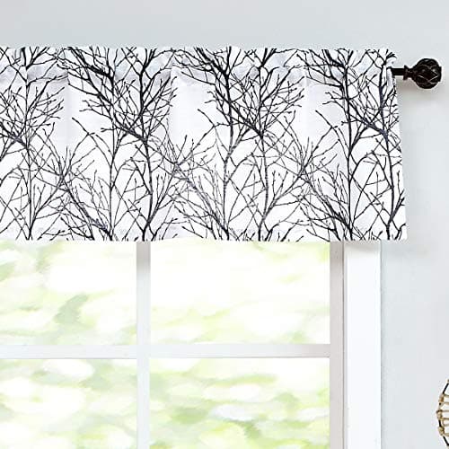FMFUNCTEX Kitchen Window Curtain Valance, Black Branch Pattern Valance for Living Room, Farmhouse Semi Sheer Privacy Small Short Curtain 50 x 15...