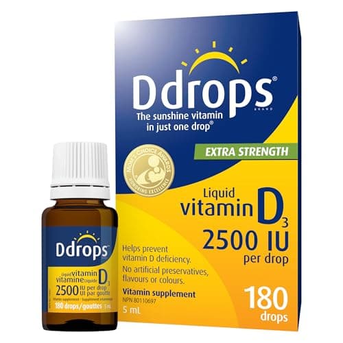 Ddrops Adultes 2500 UI Gouttes liquides de vitamine D3, 180 gouttes. Force supplémentaire. Sans grosses capsules, sans conservateurs, sans OGM, hypoallergénique