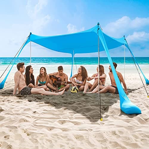 COMMOUDS Beach Tent Sun Shelter - UPF50+ Pop Up Beach Canopy with Sandbags & Sand Shovel & Windproof Poles, Portable Sun Shade for Beach, Camping,...