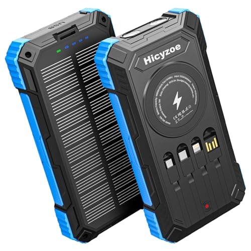 Solar Charger Power Bank, 49800mAh Portable Phone Charger, 15W QC3.0 Fast Charging External Battery Pack with 4 Built-in Cables, USB-C in/Output,...