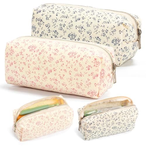 2Pcs Floral Pencil Cases,Small Cute Flower Design,Cotton Portable Pencil Holder for School & Office Supplies,Cosmetics Organizer Bag for Students &...