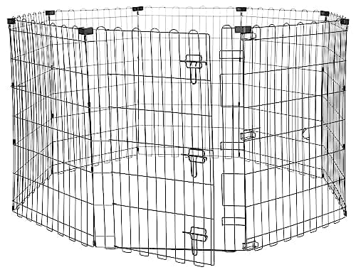 Amazon Basics Foldable Octagonal Metal Exercise Dog Playpen - Indoor/Outdoor, Single Door, Medium (8 Panels, 24 x 36), Easy to assemble and store,...