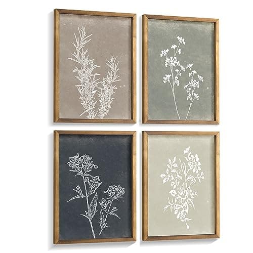 Lot de 4 décorations murales encadrées style bohème pour décoration murale boisée minimaliste avec impression botanique pour décoration murale rustique, vintage, ferme, maison, cuisine (marron, 30,5 x 40,6 cm)
