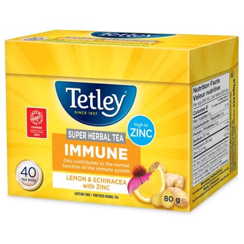 Tetley Super Herbal Immune Tea : Citron et échinacée avec zinc - 40 sachets de thé, 80 grammes, naturellement sans caféine