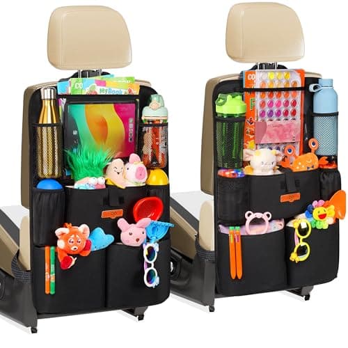 SURDOCA Organisateur de siège de voiture avec support de tablette de 11 pouces, 8 poches, essentiels de voyage sur route de 4e génération pour enfants, organisateur de protection de siège arrière, accessoires de rangement