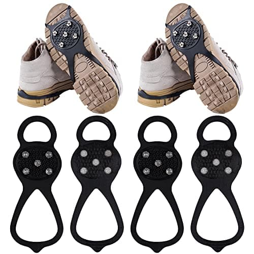 WBCBEC 2 Pairs Non Slip Gripper Spike Ice Traction Cleats Walk Traction Cleat Durable Ice Snow Grips for Shoes, Boot with 5 Steel Studs Crampons